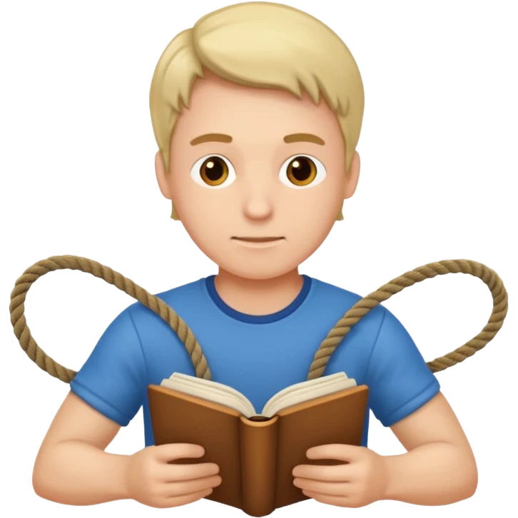 a man reading the book with ropes on the cover emoji