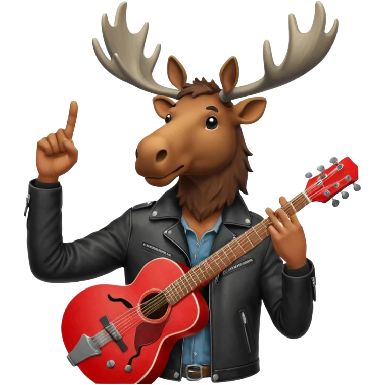 A man with a moose head in alaska pointing a red guitar directly up in the air. Make the graphics gritty and realistic like the moose man is a villian in a high budget batman movie. It needs to be 100 times more dark themed and realistic. Like your batman characters  emoji