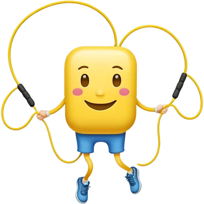 person jumping one rope, simple yellow face emoji