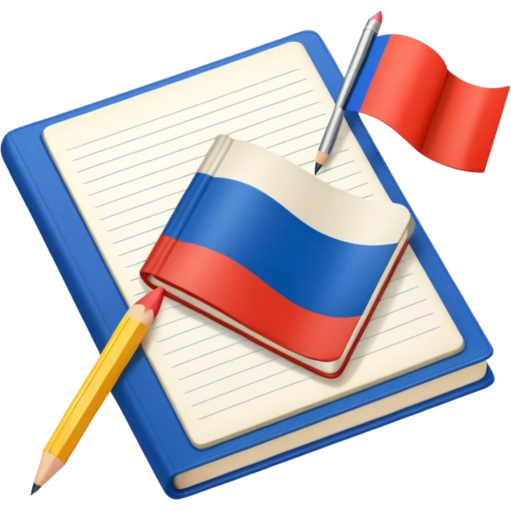 book with Russian flag colors, open notebook and pencil nearby emoji