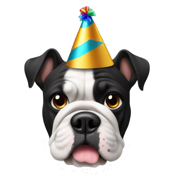 Bulldog black face and party hat emoji