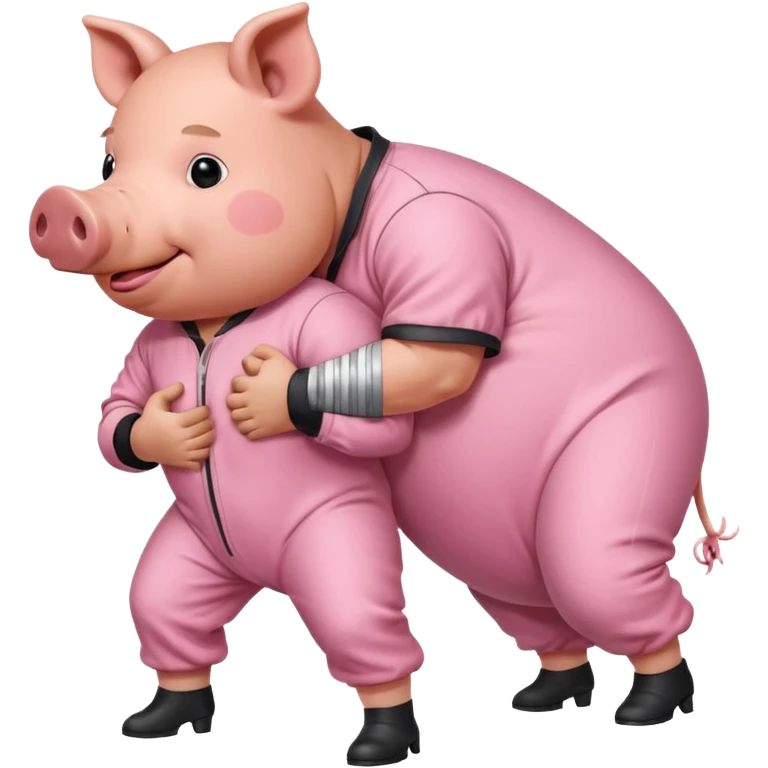 A pig bent over in a prison jumpsuit getting humped by a larger hog emoji