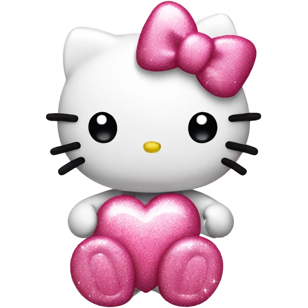 pink hello kitty with sparkles holding a heart emoji