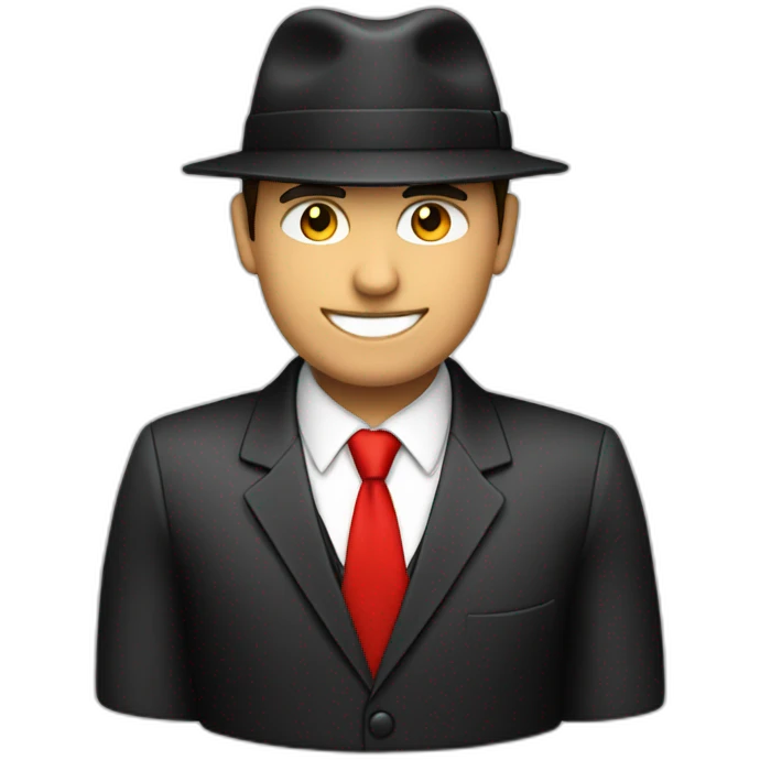 Businessman with a black cap writes "Business" in red emoji