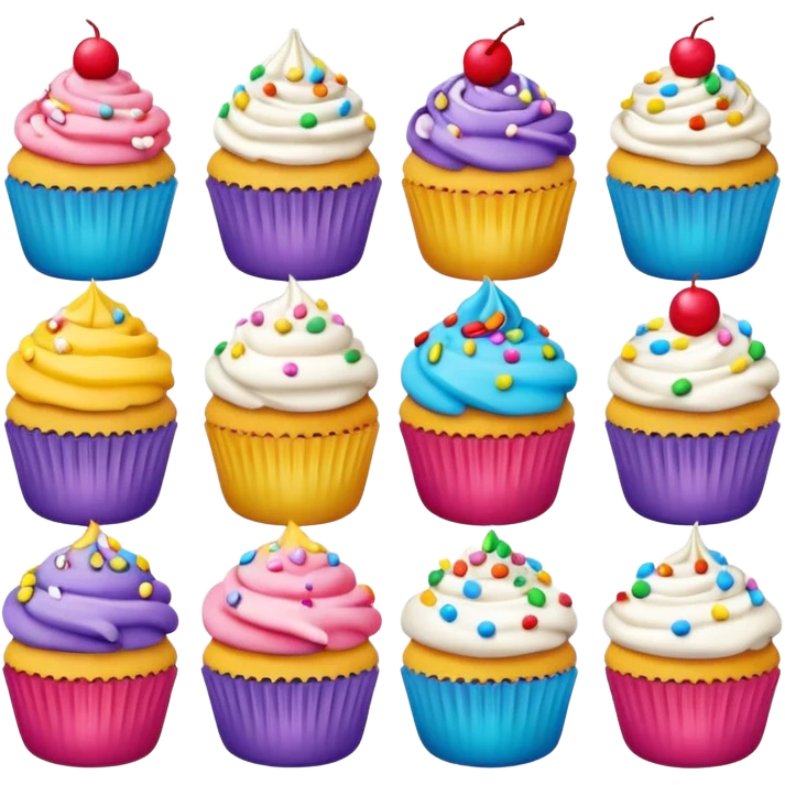 A 3D cartoon poster advertising cupcakes, with bright colors and clean typography, Memoji-style. emoji