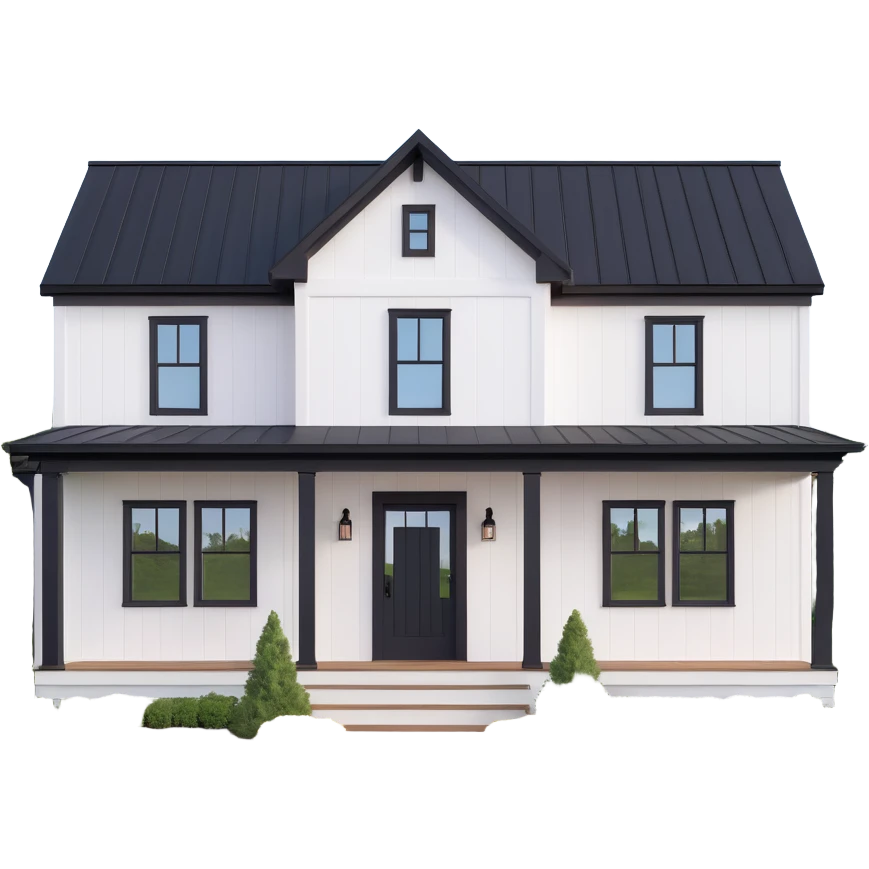 modern farmhouse with white siding and black trim emoji