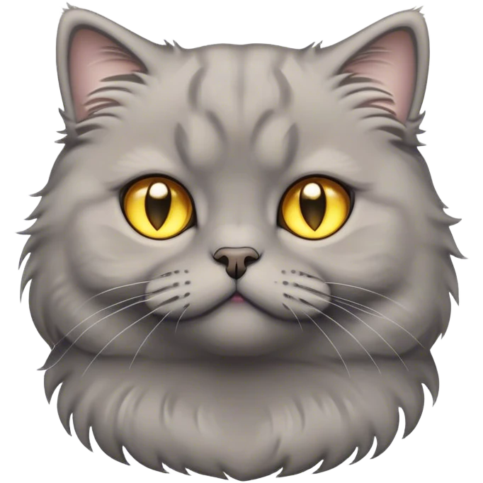 Cinematic Adorable Fluffy Grey Scottish Fold Cat Portrait Emoji, Adorable folded ears perched atop its soft, round head, head tilted cutely with big, sparkling yellow eyes, soft grey fur with darker points on the ears, face, and paws, Simplified yet irresistibly adorable features, highly detailed, glowing with a soft, warm glow, high shine, affectionate and playful, stylized with a touch of whimsy, bright and endearing, soft glowing outline, capturing the essence of a curious and loving kitten with the signature charm of a Scottish Fold's unique folded ears, so cute it feels like it could leap out of the screen and snuggle up for a cuddle! emoji