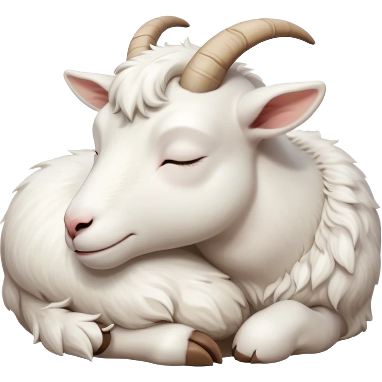 Meme-Worthy Cute Sleeping White Goat Portrait Emoji, Head resting peacefully with a contented smile, showcasing a delightfully sturdy build and a luxuriously soft white fur, eyes shut in a serene, restful nap, Simplified yet hilariously adorable features, highly detailed, glowing with a soft, drowsy light, high shine, relaxed and utterly lovable, stylized with an air of playful laziness, bright and heartwarming, soft glowing outline, capturing the essence of a comically sleepy goat, so meme-worthy it feels like it could instantly become the next viral sensation of adorable slumber! emoji