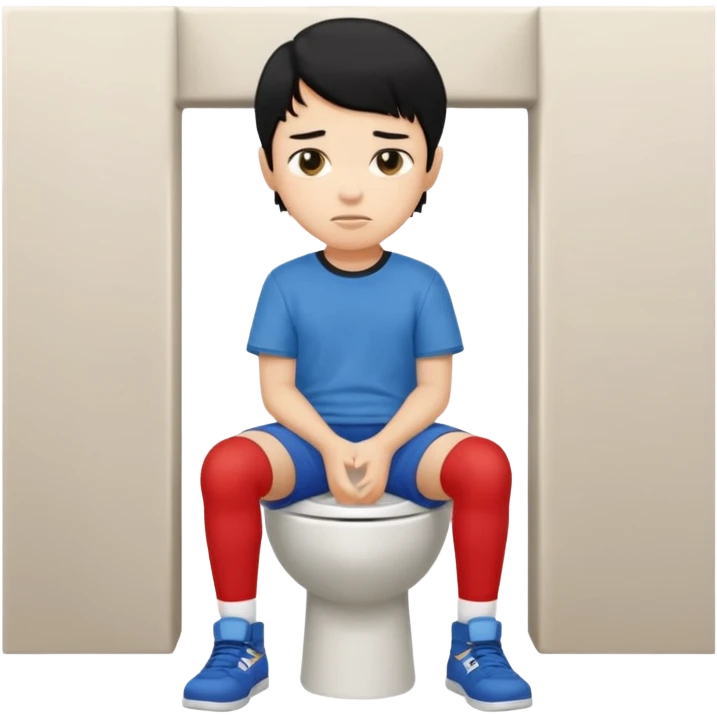 menino tom de pele medio claro com cabelo preto sentado no vaso sanitário quadrado emoji