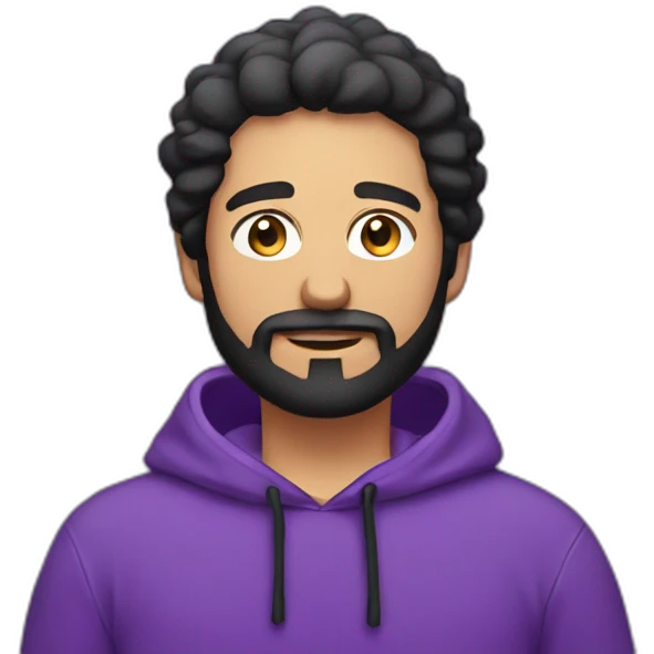 Italian man wirh Black hair and beard with purple hoodie  emoji