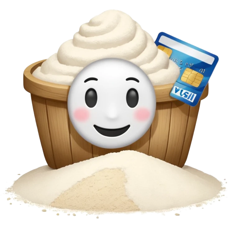 Happy face with credit card and pile of flour emoji