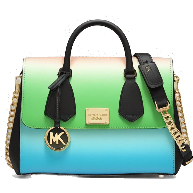 Realistic light green, light blue ,peach color ombre and black michael kors satchel purse. emoji