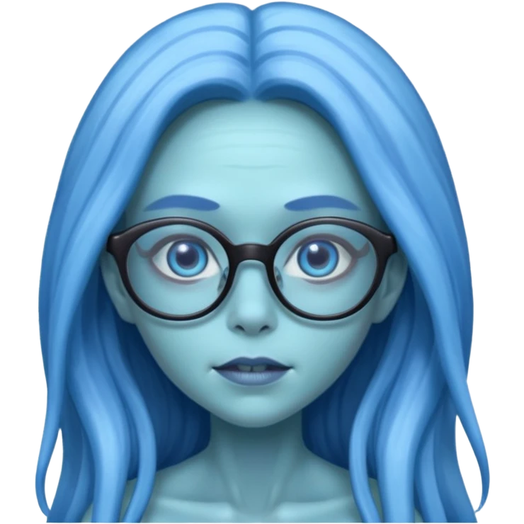 long-haired female alien with glasses, blue skin emoji