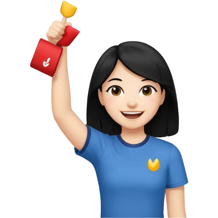 girl with black hair in short sleeves cheering yay emoji
