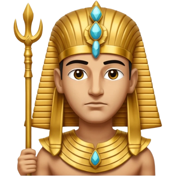 A regal pharaoh with golden headdress, calm stern eyes, and holding a crook and flail with authority.
 emoji