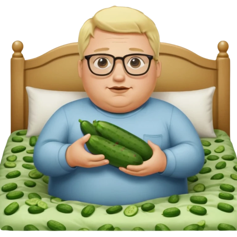 blond fat man with glasses man with cucumbers bed emoji