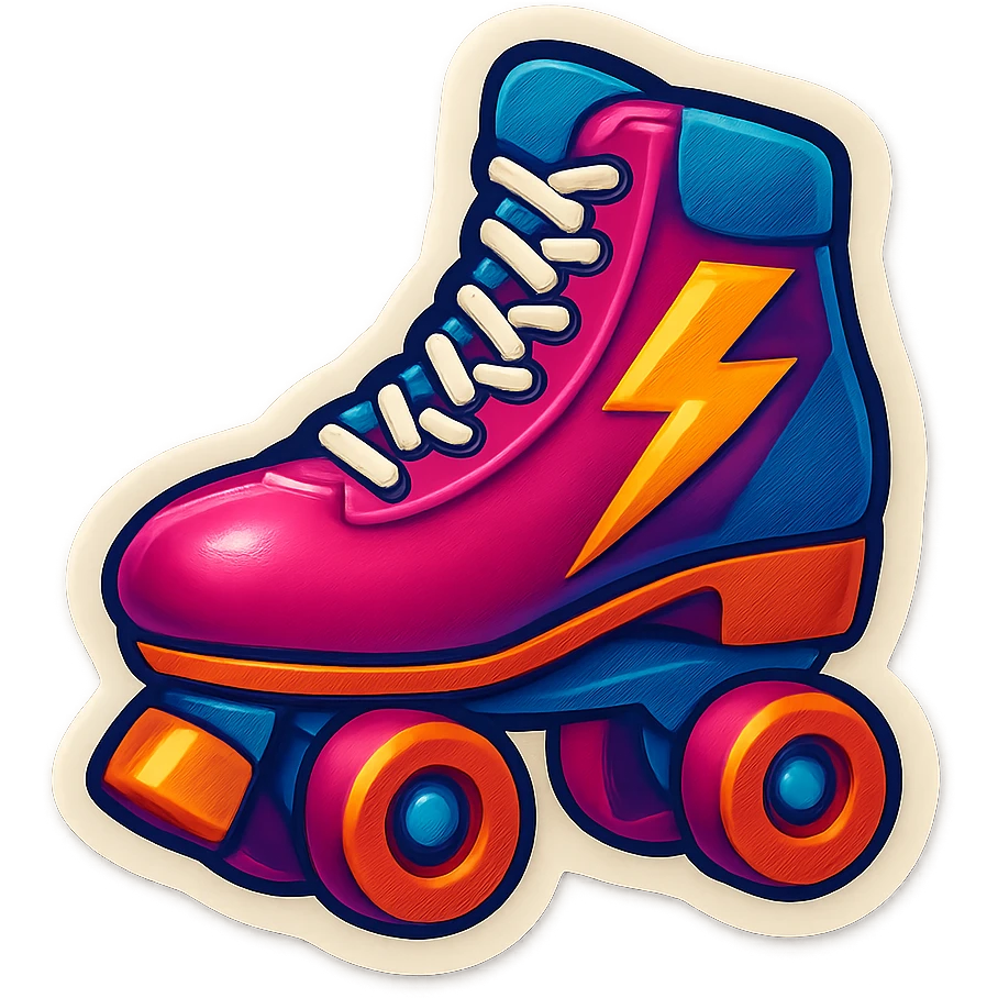 a roller skate with lightning bolts, retro sticker style emoji
