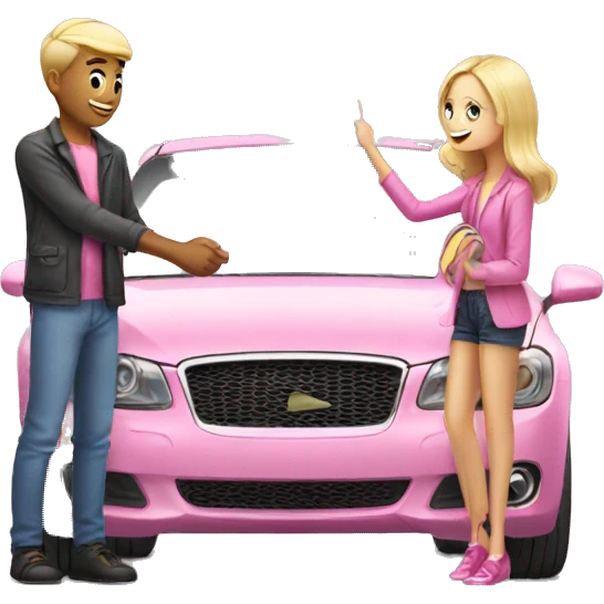 boy buying blonde girl pink car emoji