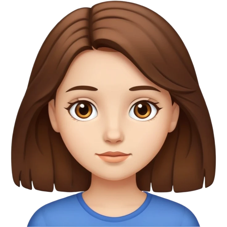 Girl with medium large brown hair,  emoji