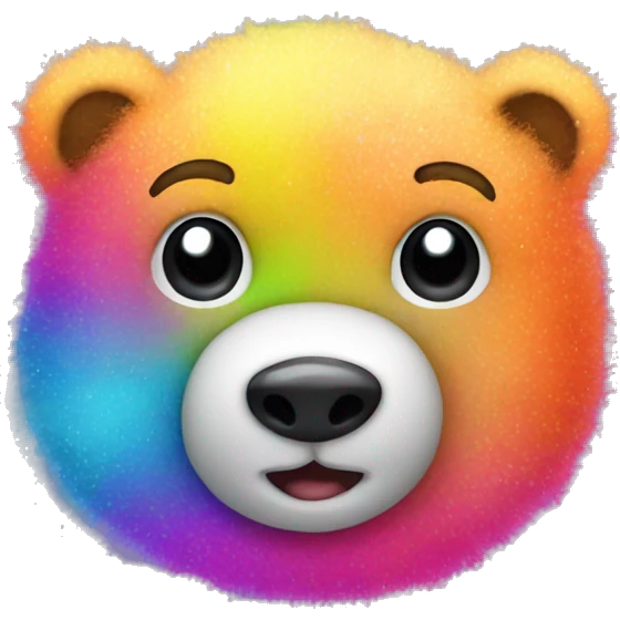 Cute bear stuffed animal, rainbow fur, colorful, neon, bright, sparkle emoji