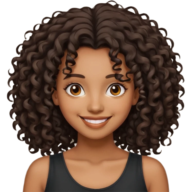 brown skinned lady with curly black hair, shoulder long hair, messy, nice curves emoji