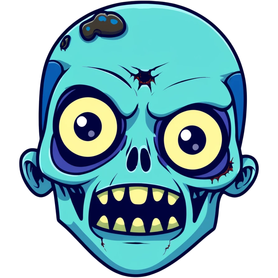 blue zombie face with bright glowing eyes and white outline emoji