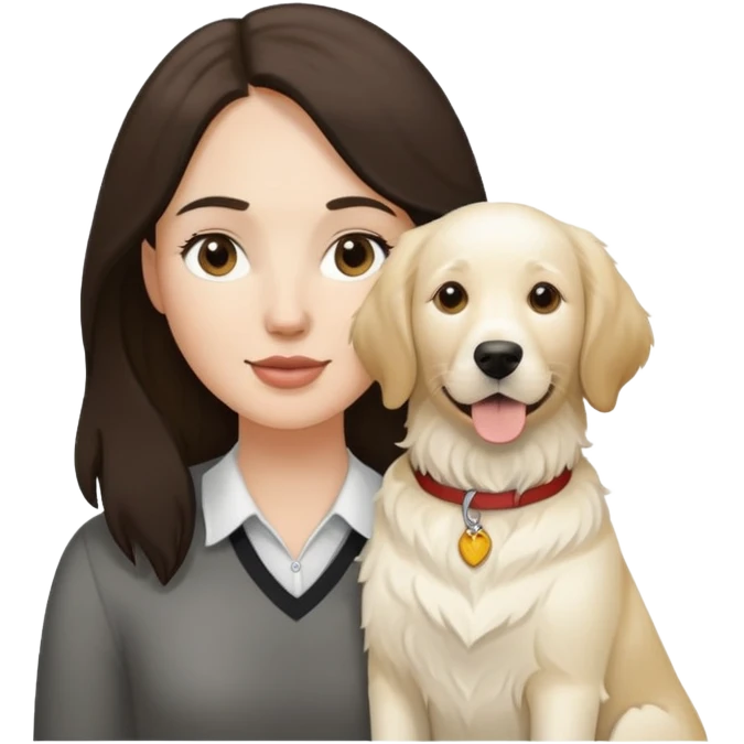 English cream retriever and a White woman with dark brown hair emoji