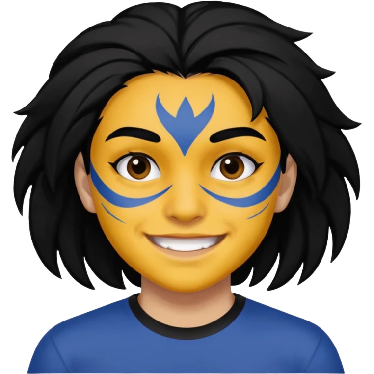 A black hair teen supporter with bold full-face paint, smiling with fierce team spirit. emoji