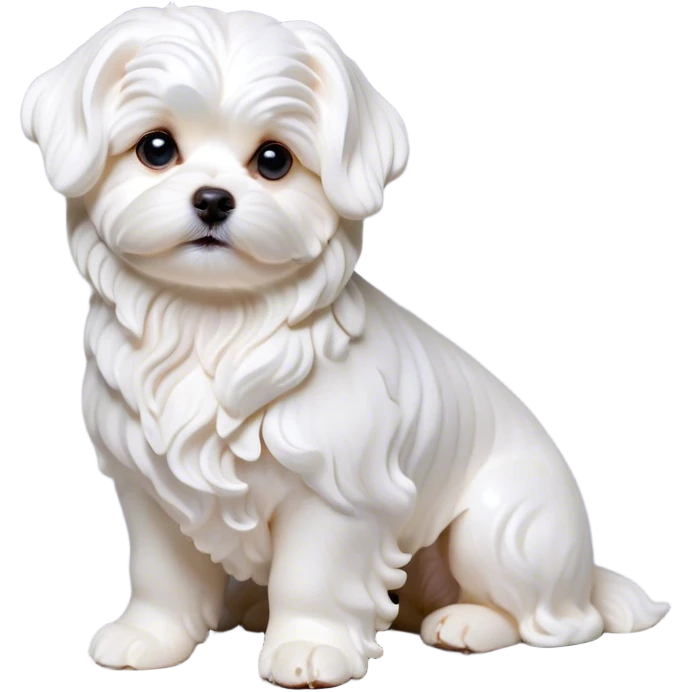 Cinematic Noble Wavy-Haired Maltese dog Portrait Emoji, Poised and regal, with a delicate, compact build and a pristine, wavy-haired white coat that cascades in gentle curls, deep-set soulful dark eyes, Simplified yet sharp and sophisticated features, highly detailed, glowing with a soft, dignified glow, high shine, intelligent and gentle, stylized with an air of refinement, focused and attentive, soft glowing outline, capturing the essence of a watchful and graceful companion, so majestic it feels as though it could prance out of the screen with effortless authority! emoji
