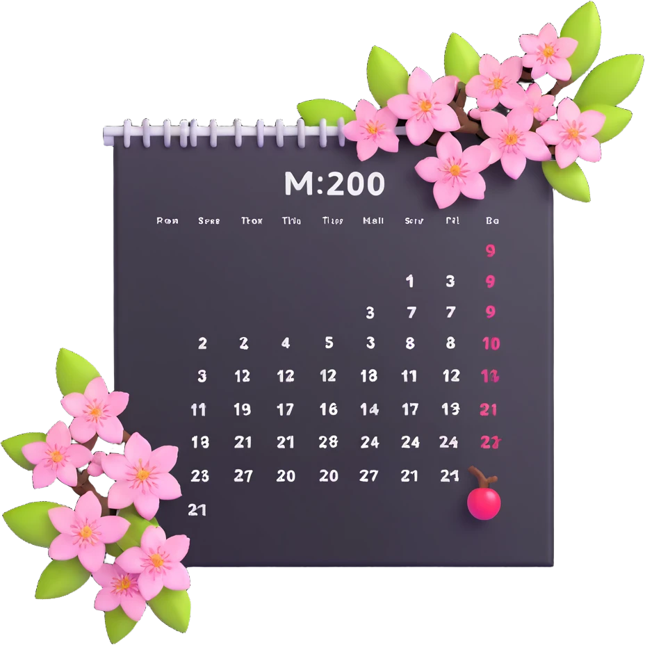 spring calendar with cherry blossoms emoji