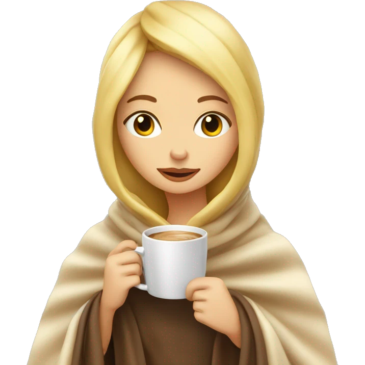 Blonde girl inside a blanket sipping coffee eyes closed emoji