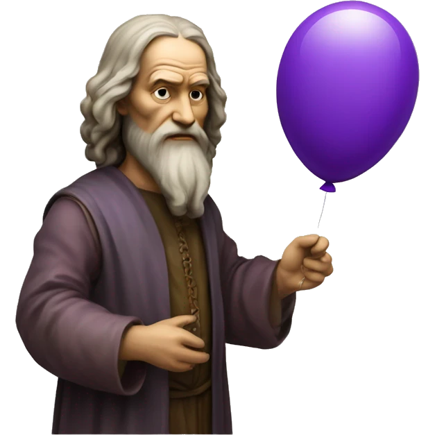 leonardo da Vinci holds a purple balloon in his hand emoji