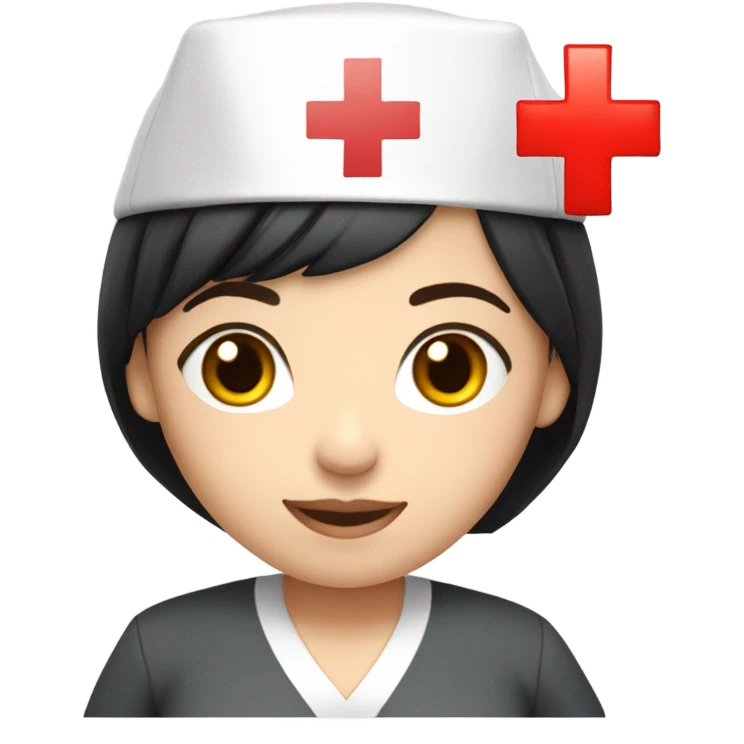 pixie cut black straight hair female nurse with red cross sign hat wearing dress
pale skin color emoji