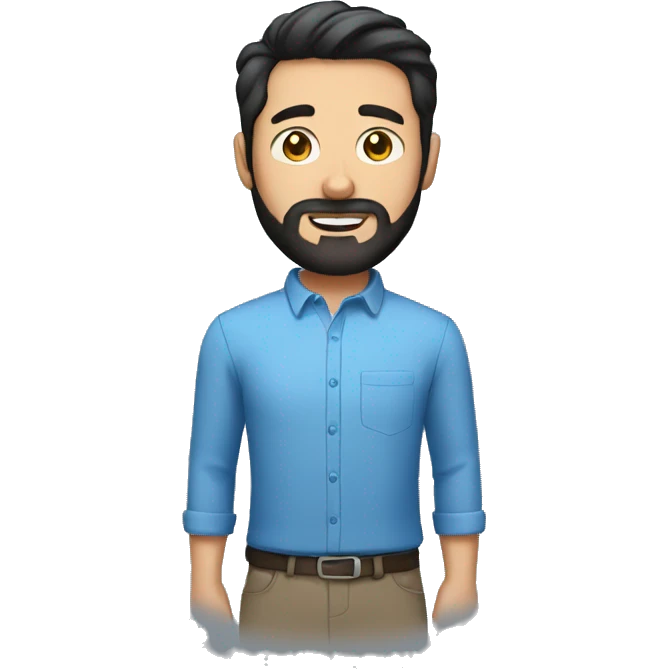 full Man with short black hair and circle beard wearing a blue shirt  emoji