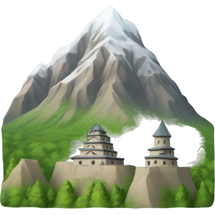 Caucasian mountain with traditional ingush towers. emoji