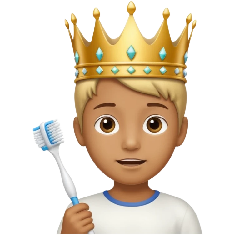 Creat an emoji for child with wearing crown holding toothbrush emoji