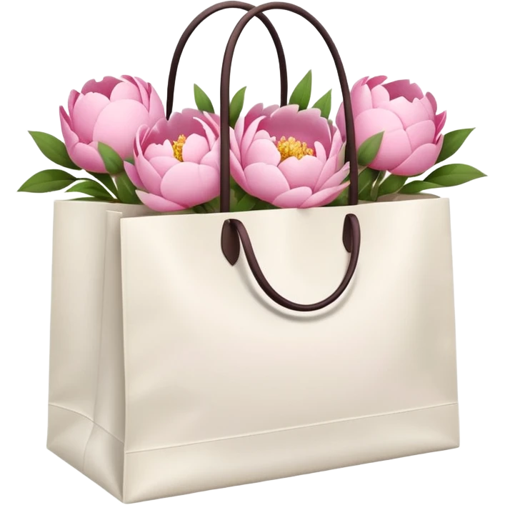 Realistic white shopping bag with pink peonies in it emoji
