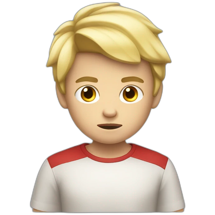 Angry boy child light skin color blond hair red shirt emoji