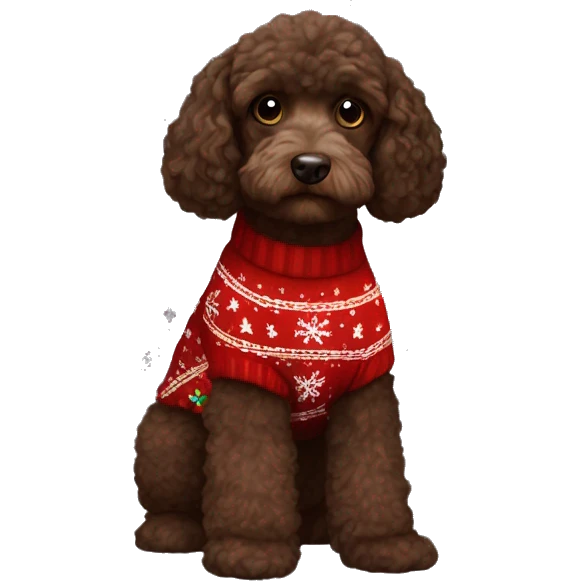 Dark brown cockerpoo wearing a Christmas jumper  emoji
