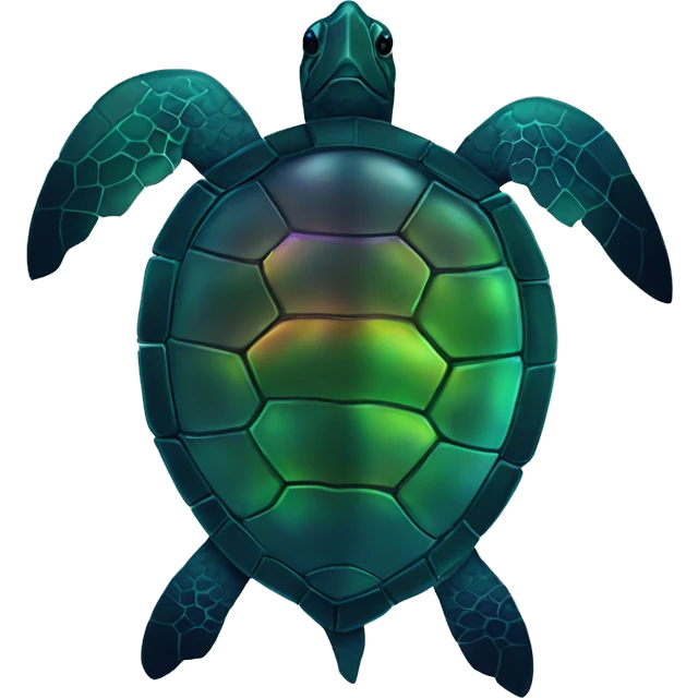 Dark iridescent sea turtle glowing with a bow emoji