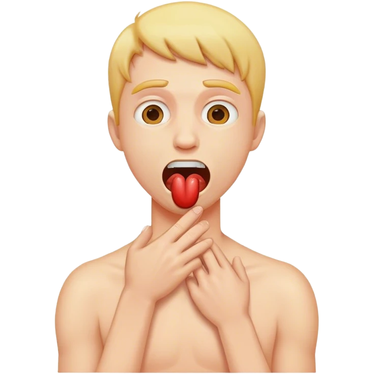 Someone choking themselves as a joke emoji