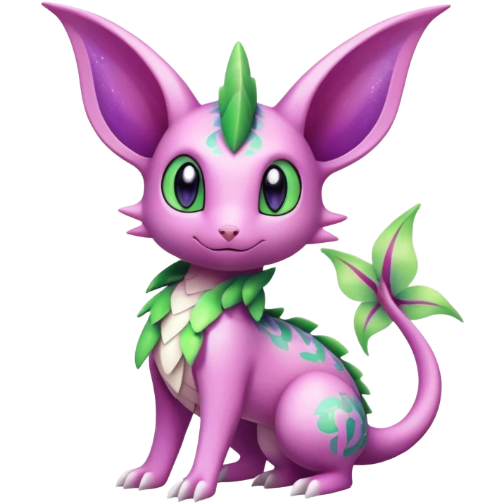 Shiny Exotic Cute Adorable Majestic Ethereal Sparkly Flygon-Espeon-Meganium-Shaymin-Hybrid-Creature with pattern-markings emoji