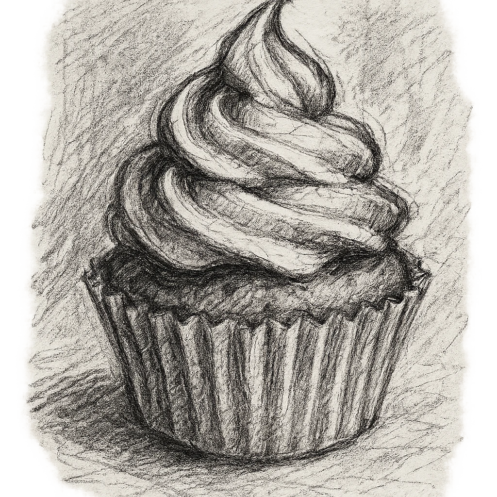 cupcake, hand-drawn, detailed lines, pencil sketch style emoji