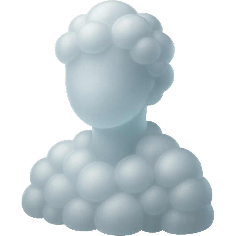 A person from the shoulders up, entirely composed of fluffy white convex clouds emoji