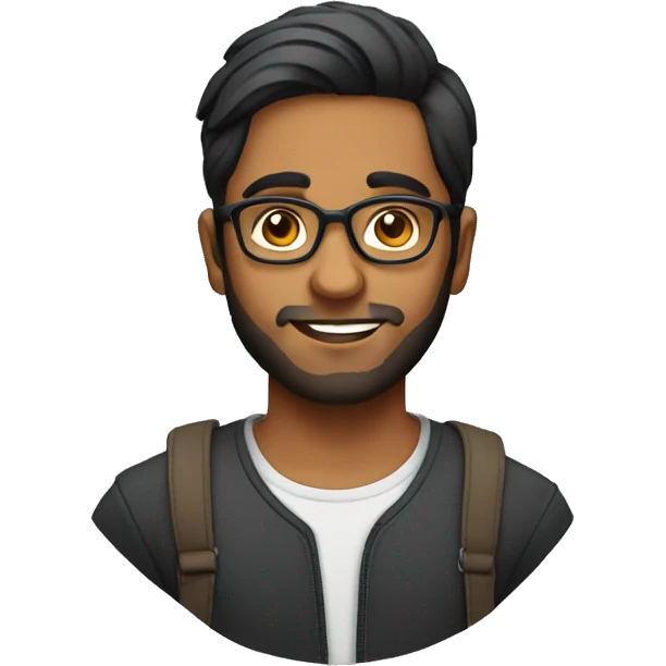 Indian boy in his 20's with specs and combed back hai and beard emoji