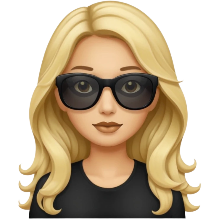 an olive tan woman with long, wavy blonde hair wearing skinny black rectangular sunglasses emoji