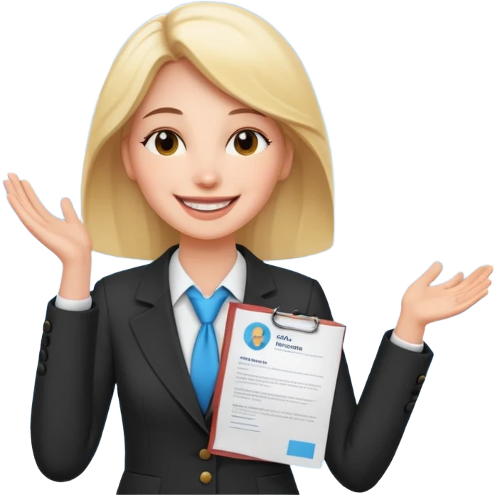 make her happy. she got accepted from her interview. now she is verry happy and confident. wearing interview clothes again. she is SMILING BIG. she is holding her cv to the sky, from happiness emoji