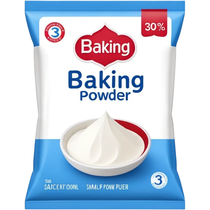 small sachet of baking powder, unbranded, clean label, red white or blue tones, simple shape, 3D clean style, no faces or extra elements, transparent background emoji