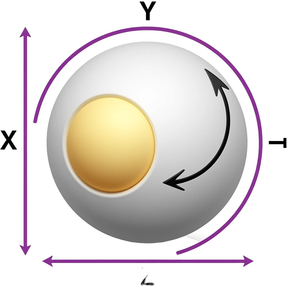 A table tennis ball with an arrow marking the firespin, indicating that it is a backspin. The arrow must du outnif the ball. And need the z,y,x achse. 3D emoji