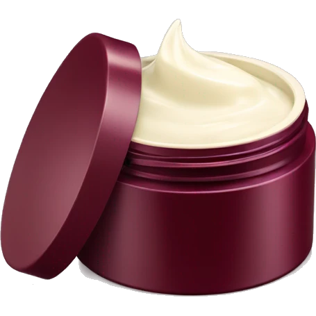 Elegant looking facial cream in a burgundy container that’s open and revealing the cream in a perfect shape (1 item) emoji